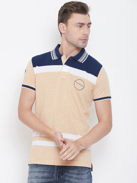 

Duke Men Navy Blue & Beige Colourblocked Polo Collar T-shirt