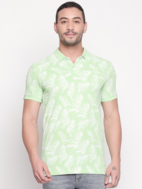 

Mufti Men Green Printed Polo Collar Pure Cotton T-shirt