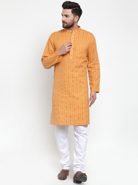 

NEUDIS Men Yellow & Blue Striped Straight Kurta
