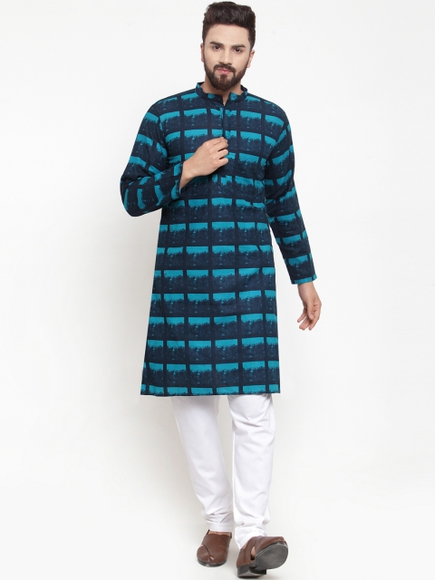

NEUDIS Men Blue Printed Straight Kurta