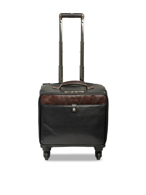 

Hidesign Unisex Black & Brown Solid Leather Small Trolley Suitcase