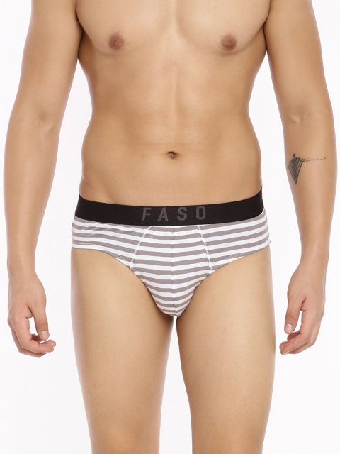 

FASO Men White & Grey Striped Pure Organic Cotton Basic Briefs FS 2003
