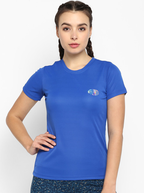 

OFF LIMITS Women Blue Solid Round Neck Slim Fit T-shirt
