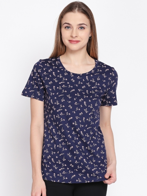 

Honey by Pantaloons Women Navy Blue Printed Round Neck T-shirt