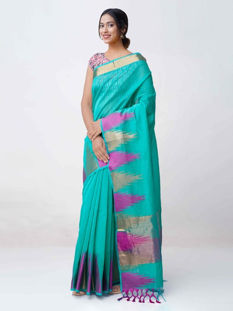 

Unnati Silks Sea Green Solid Silk Cotton Saree