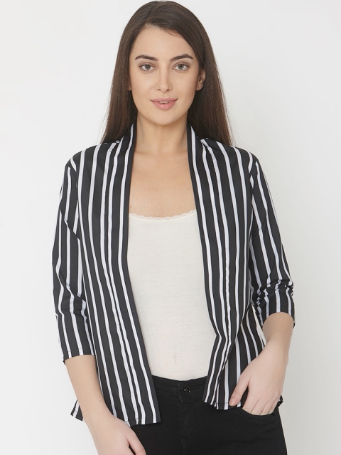 

Smarty Pants Women Black & White Striped Lightweight Open Front Jacket