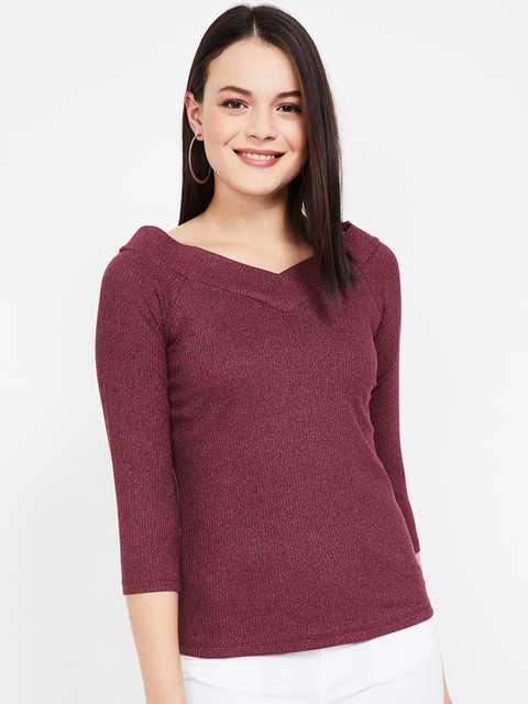 

Bossini Women Burgundy Solid Knitted Top