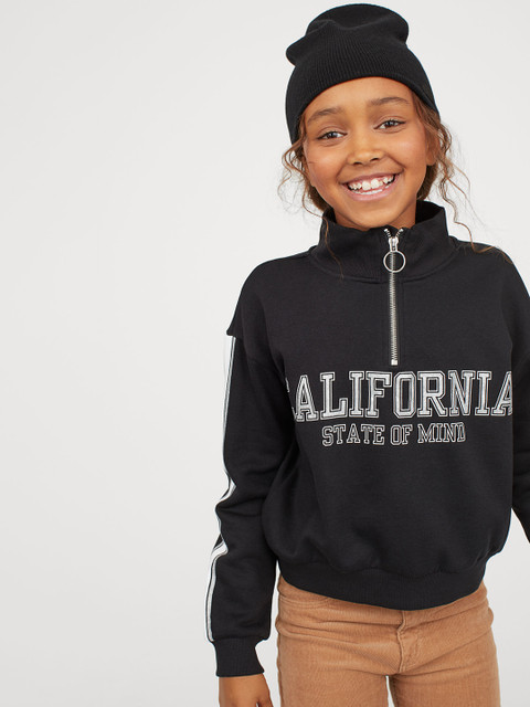 

H&M Girls Black Printed Boxy Sweatshirt