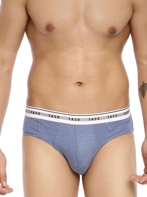 

FASO Men Blue Solid Pure Organic Cotton Basic Briefs FS 3001