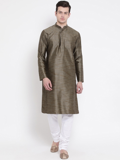 

NAMASKAR Men Black & Gold-Toned Self Design Kurta with Churidar