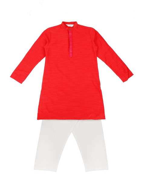 

indus route by Pantaloons Boys Red Self Design Kurta with Pyjamas