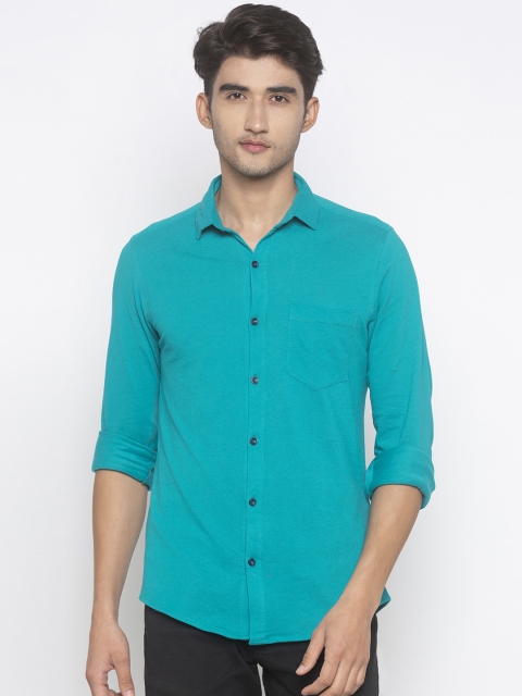 

Nick&Jess Men Turquoise Blue Comfort Slim Fit Solid Casual Shirt