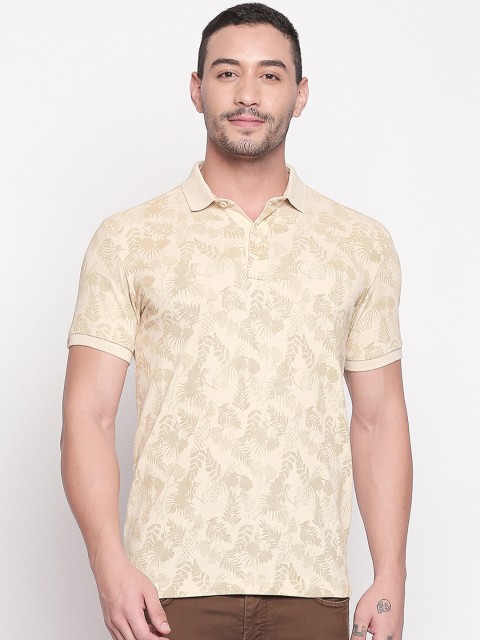 

Mufti Men Cream-Coloured Printed Polo Collar Pure Cotton T-shirt