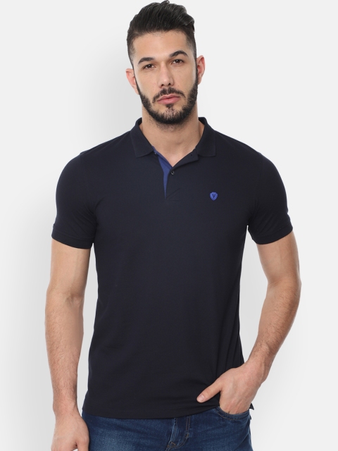 

Van Heusen Sport Men Navy Blue Solid Polo Collar T-shirt