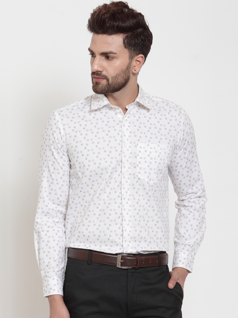 

Hue Men Men White Regular Fit Printed Formal Shirt