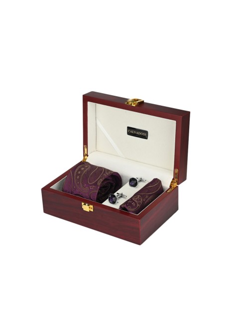 

Calvadoss Men Purple & Brown Printed Accessory Gift Set