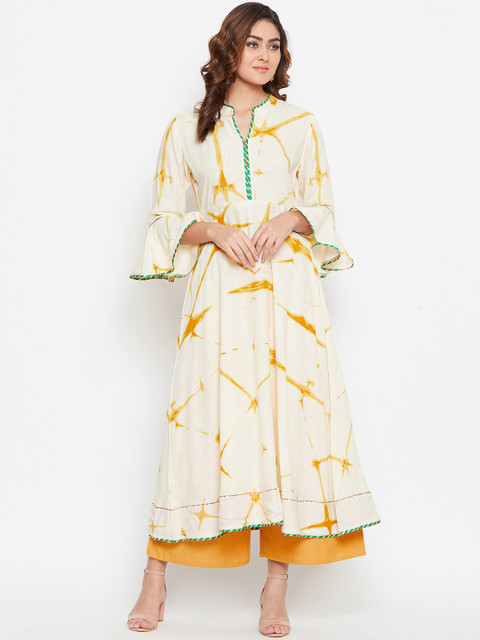 

Prakhya Women Yellow Printed A-Line Kurta