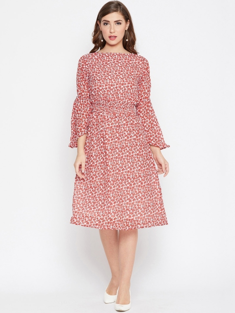 

FIZERA Women Orange Printed A-Line Dress