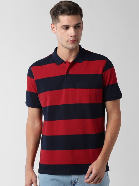 

Peter England Casuals Men Red & Navy Blue Striped Polo Collar T-shirt