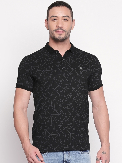 

Mufti Men Black Printed Polo Collar Pure Cotton T-shirt