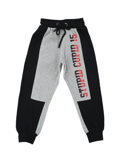 

Stupid Cupid Boys Black & Grey Melange Colourblocked Straight-Fit Joggers