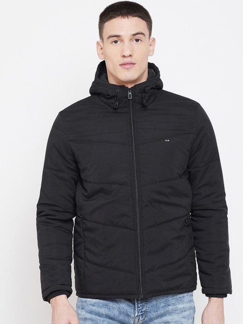 

Okane Men Black Solid Padded Hooded Jacket