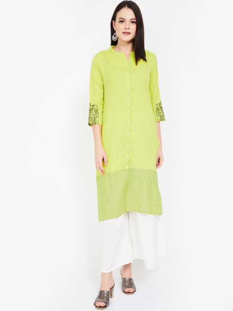 

Melange by Lifestyle Women Lime Green Solid Straight Kurta
