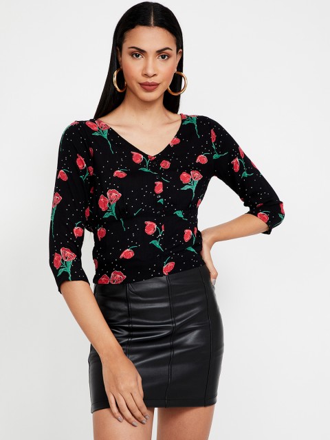 

Ginger by Lifestyle Women Black Floral Print Top