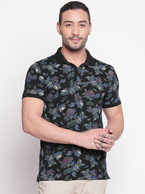 

Mufti Men Black Printed Polo Collar Pure Cotton T-shirt