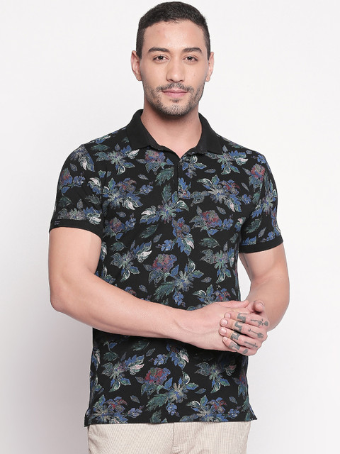 

Mufti Men Black Printed Polo Collar Slim Fit T-shirt