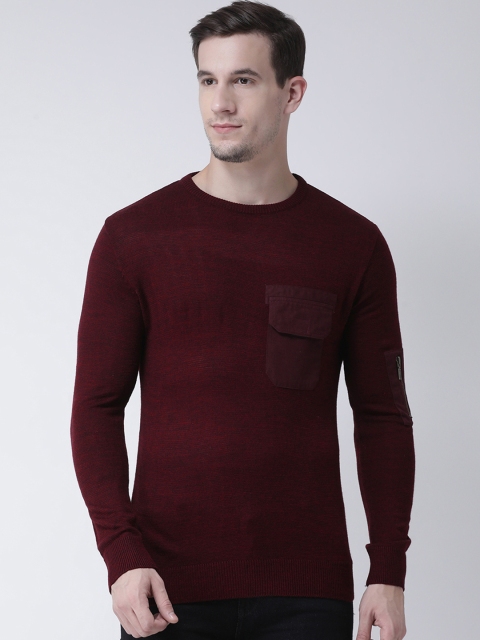 

Club York Men Burgundy Solid Pullover Sweater
