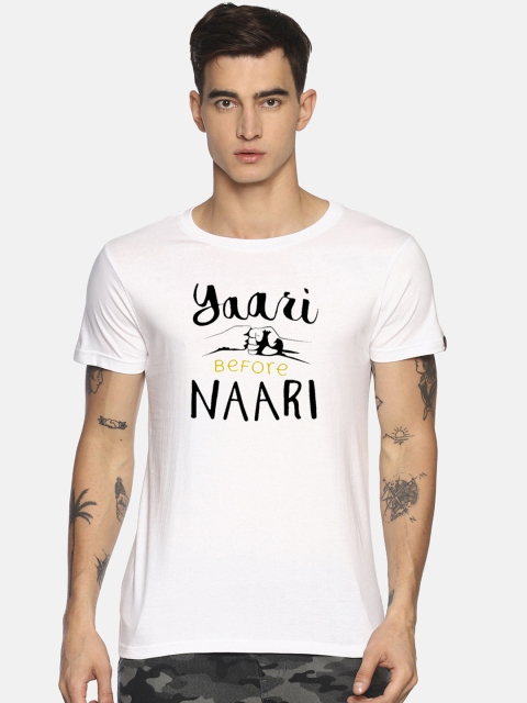 

Le Bison Men White Printed Round Neck T-shirt
