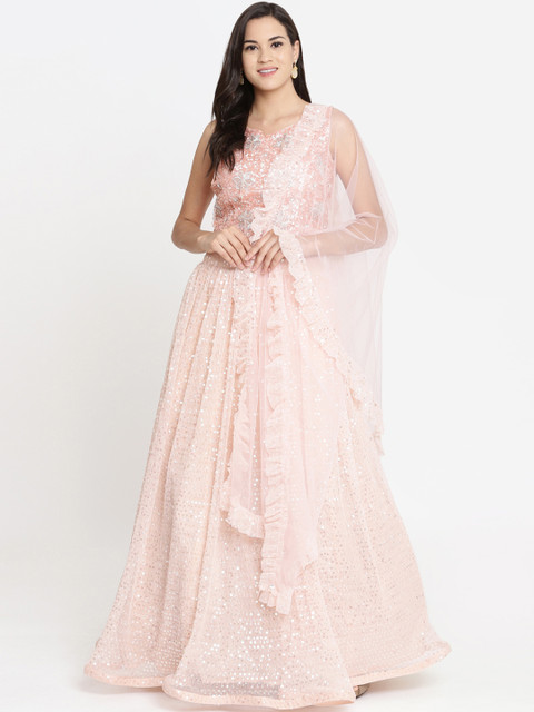 

Koskii Peach-Coloured Ready to Wear Lehenga & Blouse with Dupatta