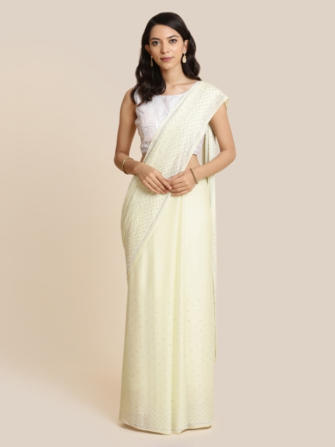 

Koskii Cream-Coloured Embellished Poly Georgette Saree