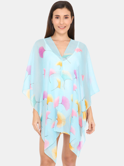 

Zivame Women Blue & Pink Printed Kaftan Cover-Up Dress