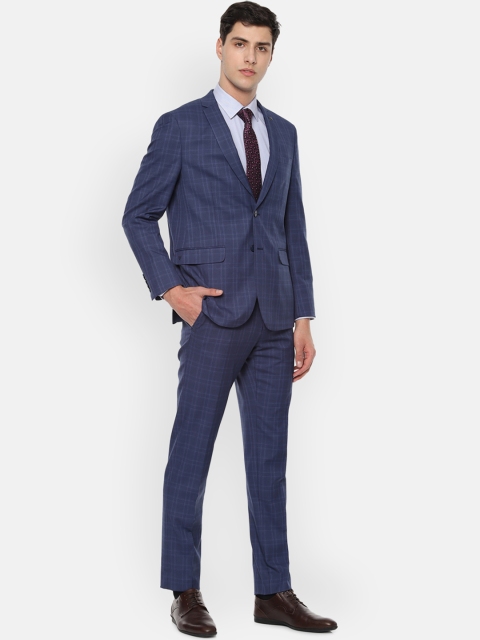 

Van Heusen Men Navy Blue Checked Slim-Fit Single-Breasted Formal Suit