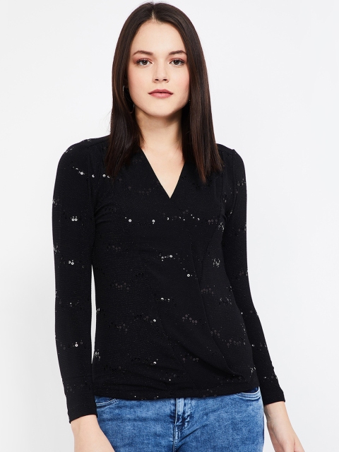 

CODE by Lifestyle Women Black Embellished Wrap Top