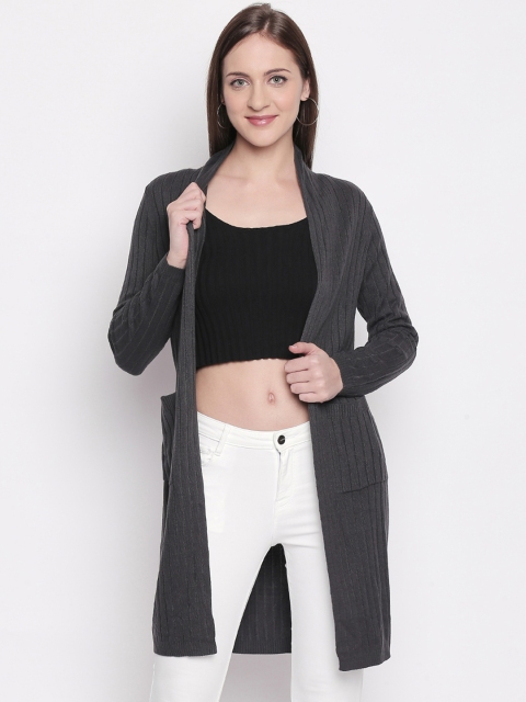

Honey by Pantaloons Women Grey Solid Front-Open Sweater