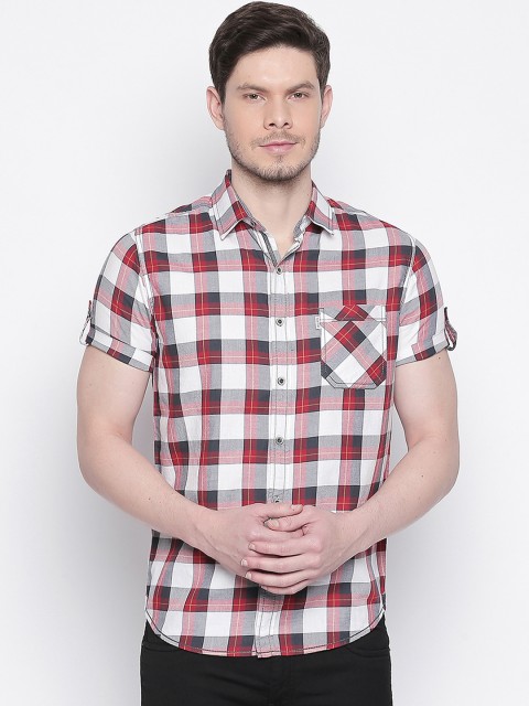 

Mufti Men White & Red Checked Slim Fit Casual Shirt