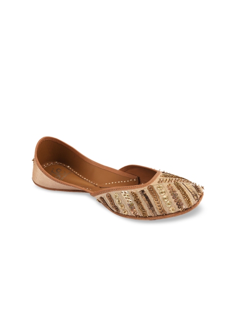 

Jutti Express Women Gold-Toned & Beige Embellished Leather Mojaris