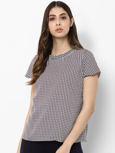 

Allen Solly Woman White & Navy Blue Printed Top