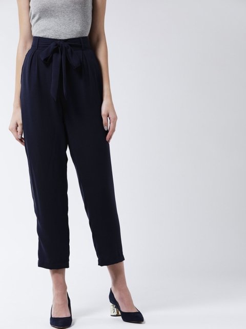 

MAGRE Women Navy Blue Loose Fit Solid Peg Trousers