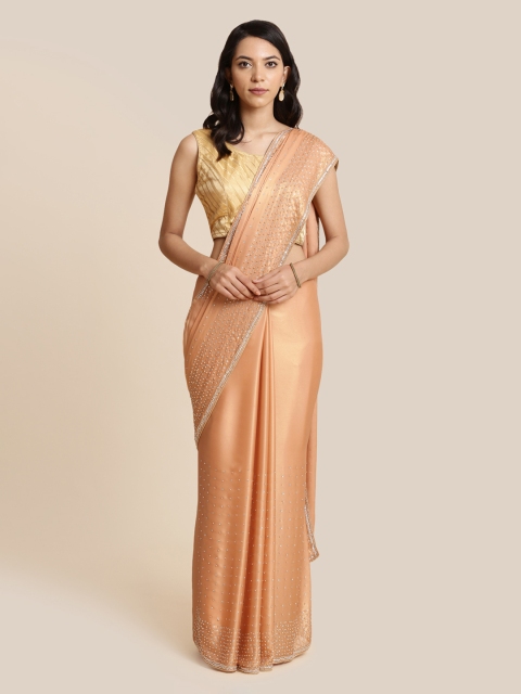 

Koskii Peach-Coloured Embellished Satin Saree