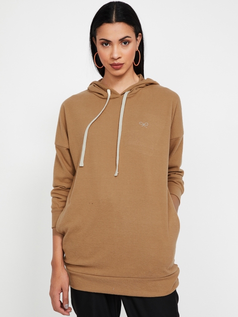 

Bossini Women Brown Solid Hooded Sweatshirt