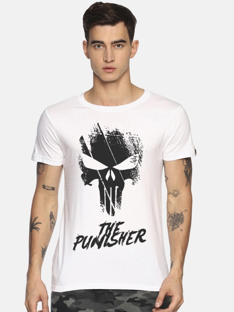 

Le Bison Men White Printed Round Neck T-shirt