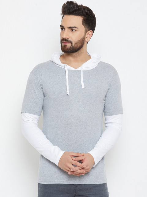 

The Dry State Men Grey Solid Hood T-shirt