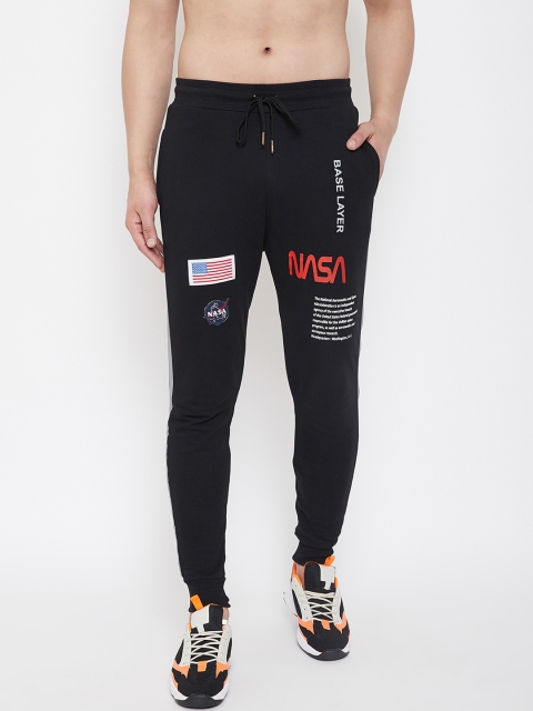 

FUGAZEE Men Black Graphic Printed Slim-Fit Reflective Joggers