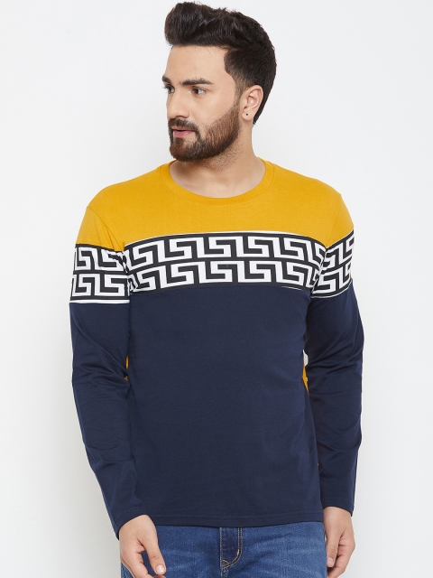 

The Dry State Men Navy Blue Colourblocked Round Neck T-shirt