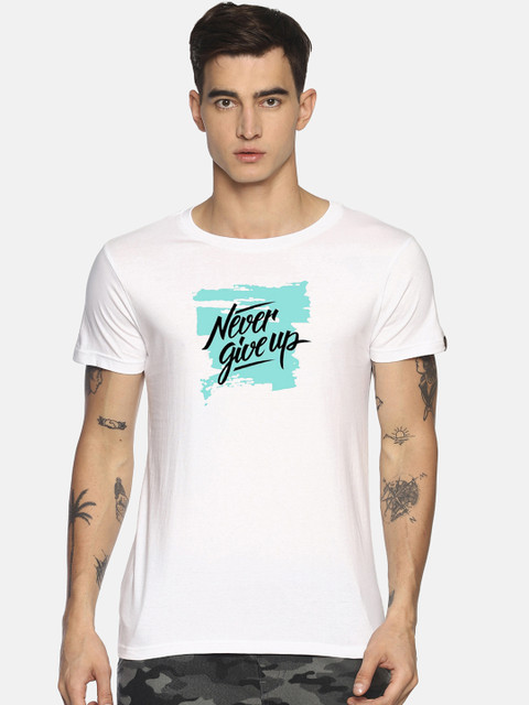 

Le Bison Men White Printed Round Neck T-shirt