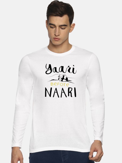

Le Bison Men White Printed Round Neck T-shirt